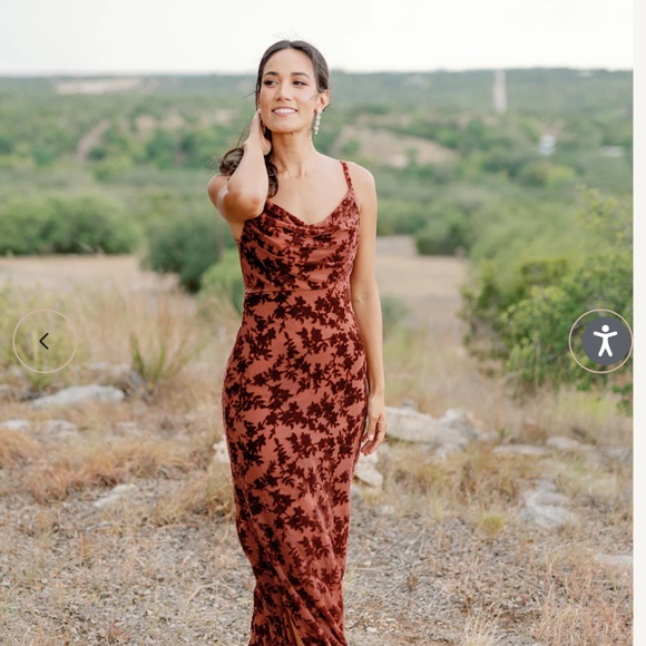 Skye Floral Burnout Velvet Dress in Terracotta - Picture 1 of 3